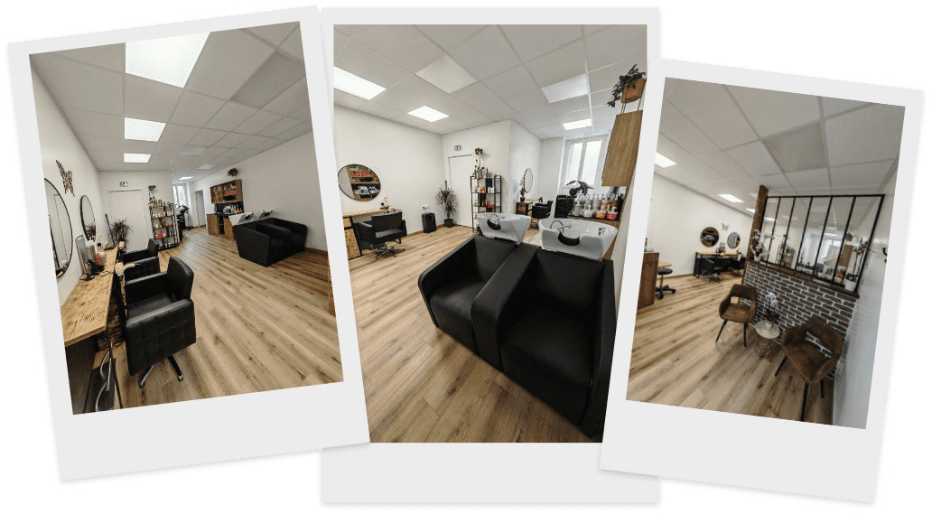 Trois photos du salon de type polaroïde